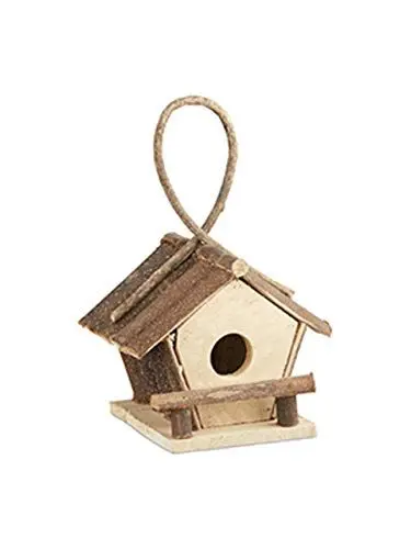 Produktbild: Relaxdays Vogelhaus mit Aufhängung, kleines Vogelhäuschen aus unbehandeltem Holz, handgefertigtes Dekohaus, natur, 15.5 x 18 x 28 cm