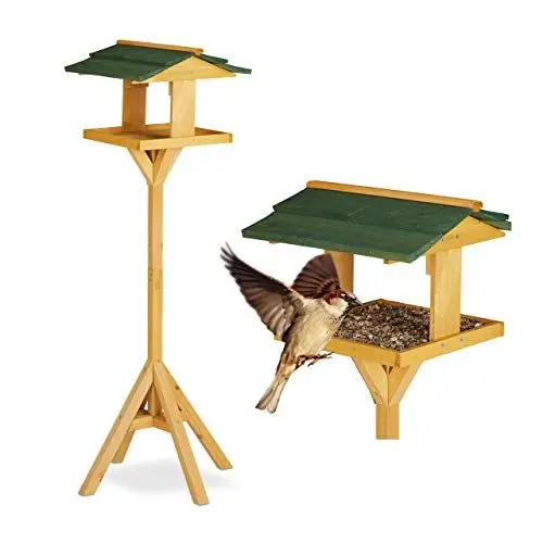 Produktbild: Relaxdays Vogelhaus mit Ständer, stehendes Vogelhäuschen für Garten u. Balkon, großes Vogelfutterhaus, 117cm, natur-grün