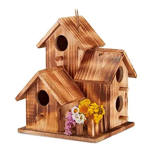Produktbild: Relaxdays Vogelhaus, zum Aufhängen, Balkon, Terrasse, Garten, gebranntes Holz, Deko Nistkasten, HBT 34x20x19 cm, natur