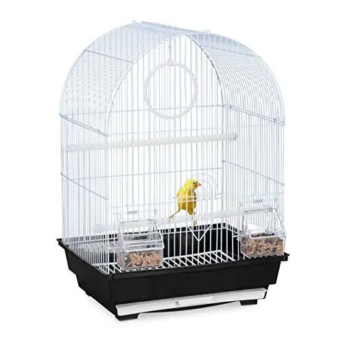 Produktbild: Relaxdays Vogelkäfig, Käfig Kanarienvögel, Zebrafinken, Sitzstangen, Schaukel, Futternäpfe, HBT 49,5x34,5x31 cm, schwarz