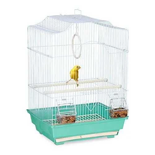 Produktbild: Relaxdays Vogelkäfig, Käfig für kleine Kanarienvögel, Sitzenstangen & Futternäpfe, 49,5 x 35 x 32 cm, hellblau/mintgrün, 1 Stück (1er Pack)