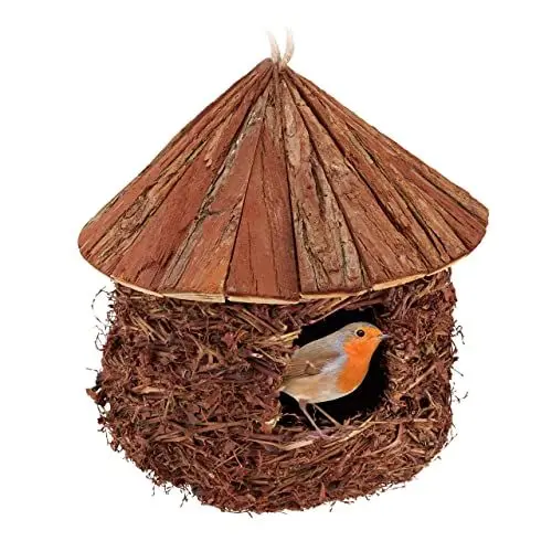 Produktbild: Relaxdays Vogelnest, zum Aufhängen, Garten, Balkon, Zaunkönig, Stroh, Holz, dekorative Nistkugel, HxD 26 x 25 cm, braun