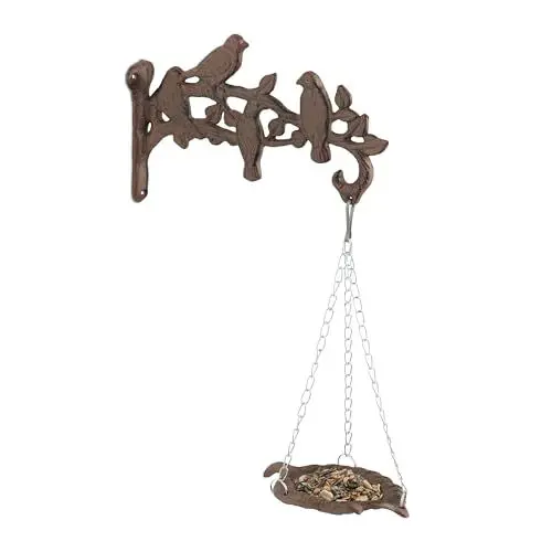 Produktbild: Relaxdays Vogeltränke, aus Gusseisen, HBT: 42 x 25 x 10,5 cm, Vogelbad Wandhalterung, Vogelbecken, Wassertränke, braun