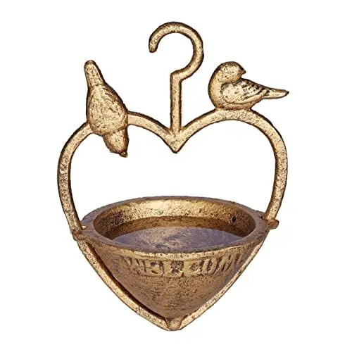 Produktbild: Relaxdays Vogeltränke hängend, antike Vogelfutterstelle für Wildvögel, Welcome, HBT: 21x15,5x12,5 cm, Gusseisen, Gold