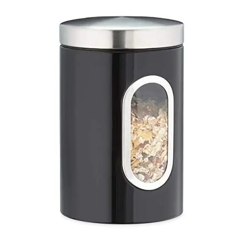 Produktbild: Relaxdays Vorratsdose, Deckel, Sichtfenster, 1,4 L, für Kaffee, Mehl, Pasta, Aufbewahrungsdose Küche, Metall, schwarz, 17 x 11 x 11 cm