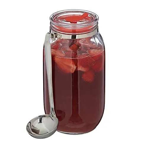 Produktbild: Relaxdays Vorratsglas 2 Liter, Schöpfkelle, Deckel mit Dichtung und Strohhalmöffnung, Einmachglas für Bowle, transparent