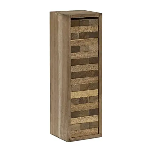 Produktbild: Relaxdays Wackelturm, 54-teilig, mit Holzkiste, Spiel für Kinder und Erwachsene, Holzturm, HBT: 29 x 9,5 x 8,5 cm, Natur