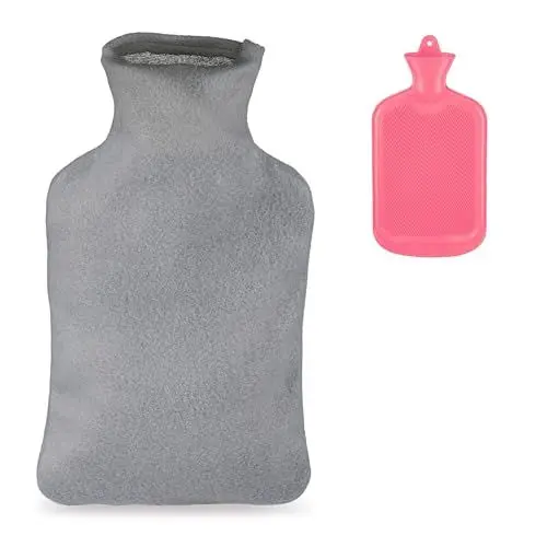 Produktbild: Relaxdays Wärmflasche, Gummiwärmflasche mit Vlies-Bezug, 1,5l Volumen, große Bettflasche, Kinder & Erwachsene, pink/grau