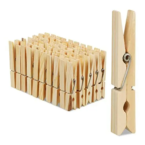 Produktbild: Relaxdays Wäscheklammern Holz, 100er Set, große Holzwäscheklammern, Basteln, Klammern zum Trocknen, Metallfeder, Natur, Pack, Naturfarben