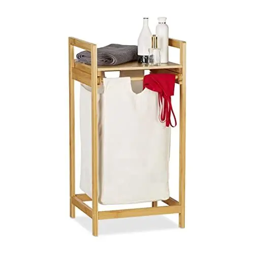 Produktbild: Relaxdays, Natur Wäschekorb Bambus, Wäschesammler mit Ablage, ausziehbar, eckig, tragbare Wäschebox, 30 Liter Innensack, Polyester, 73 x 37 x 33 cm
