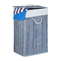 Produktbild: Relaxdays Wäschekorb Bambus, mit Deckel, rechteckig, XL, 83 L, faltbarer Wäschesammler, HBT: 65,5 x 43,5 x 33,5 cm, grau
