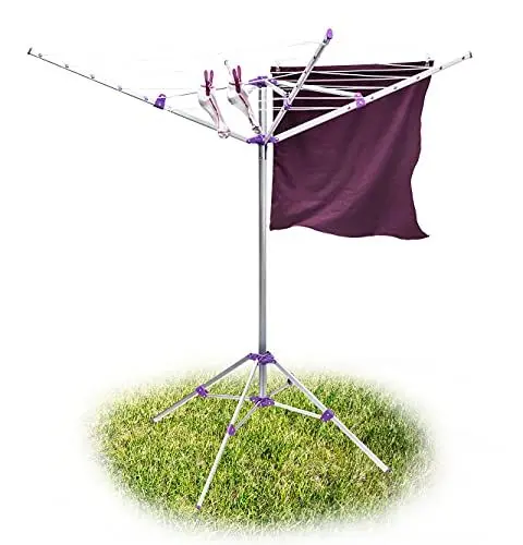 Produktbild: Relaxdays Wäschespinne, 19 m Leine, H x B x T: ca. 161 x 120 x 120 cm, mit Standfuß, Garten, zum Zusammenklappen, silber
