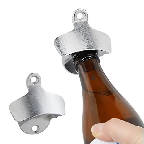 Produktbild: Relaxdays Wandflaschenöffner 10024152 2er Set, stabile Bieröffner zum Montieren, Wandöffner für Flaschen, Bar, verzinkt, silber
