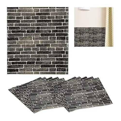 Produktbild: Relaxdays Wandpaneele 10er Set, selbstklebend, zuschneidbar, 3D Paneele, Wandverkleidung Steinoptik, 77x70 cm, anthrazit, Stein, D