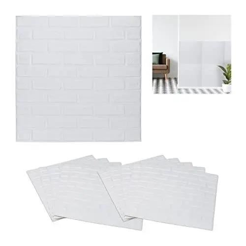 Produktbild: Relaxdays Wandpaneele, 10er Set, selbstklebend, zuschneidbar, Schaumstoff, Wandverkleidung Steinoptik, 70x70 cm, weiß, 70 x 70 x 0.5 cm