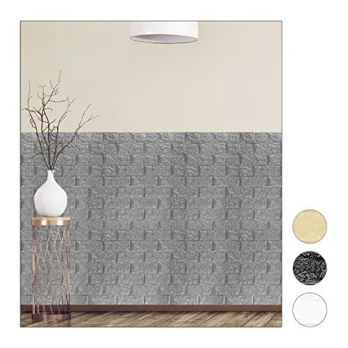 Produktbild: Relaxdays Wandpaneele selbstklebend, 10er Set, dekorative Steinoptik, 3D Paneele, weicher PE-Schaumstoff, 78x70cm, grau
