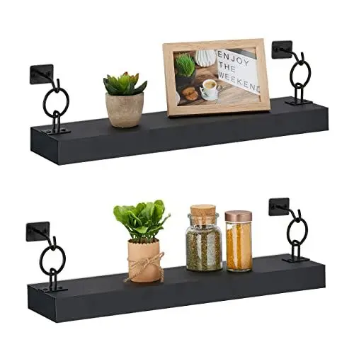Produktbild: Relaxdays Wandregal, 2er Set, HxBxT: 13 x 48 x 12 cm, Wandablage Flur, hängend, Regalbrett Deko, MDF & Metall, schwarz