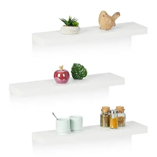 Produktbild: Relaxdays Wandregal, 3er Set, BxT: 60 x 15 cm, Dekoregal Wand, MDF, modernes Design, Schweberegal, Regalbrett, weiß