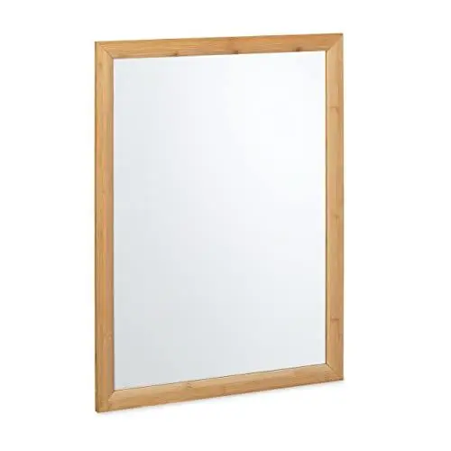 Produktbild: Relaxdays Wandspiegel, Bambus Rahmen, HxB: 80 x 60 cm, Wohnspiegel, Aufhängespiegel Badezimmer, Garderobe & Flur, Natur