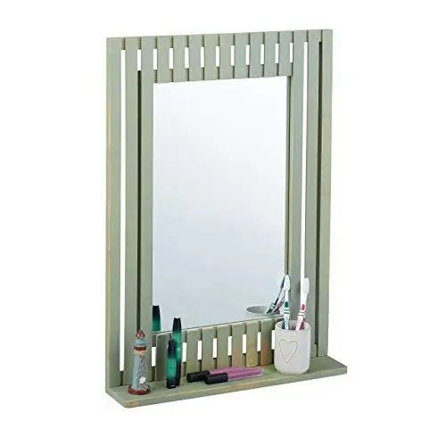 Produktbild: Relaxdays Wandspiegel Bambus, mit Ablage, rechteckig, Bad, Flur, Wohnzimmer, Hängespiegel, HBT: 70 x 50 x 10,5 cm, grün