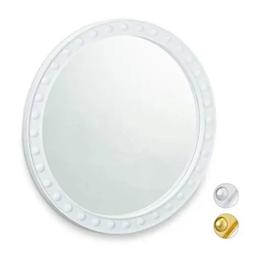 Produktbild: Relaxdays Wandspiegel rund, moderner Deko-Spiegel zum Aufhängen, Flur, Wohnzimmer, Bad & WC, ∅ 50,5 cm, mit Rahmen, weiß