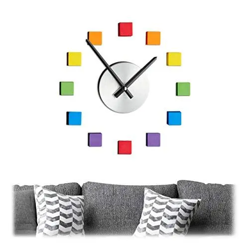 Produktbild: Relaxdays Wanduhr DIY, Uhr Wandtattoo zum Aufkleben, Zifferblatt Regenbogen, Größe variabel, Kinder- & Wohnzimmer, bunt