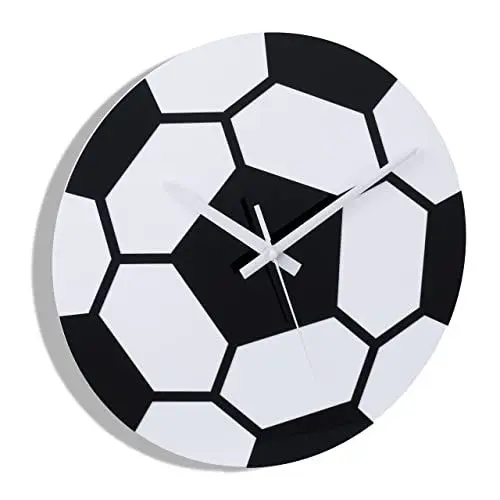 Produktbild: Relaxdays Wanduhr Fußball, Ø 30 cm, Fußballuhr Kinder, ohne Zahlen, Deko für Kinderzimmer & Jugendzimmer, schwarz/weiß