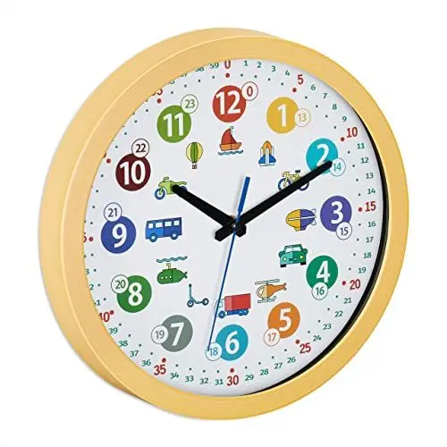 Produktbild: Relaxdays Wanduhr Kinder, Ø 30 cm, Fahrzeugmotiv, Uhrzeit Lernen, Kinderzimmeruhr Jungen & Mädchen, Kinderuhr Wand, bunt