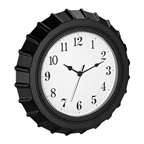 Produktbild: Relaxdays Wanduhr Kronkorken, Ø 33 cm, batteriebetrieben, analoge Küchenuhr, Wohnzimmeruhr mit Sekundenzeiger, schwarz