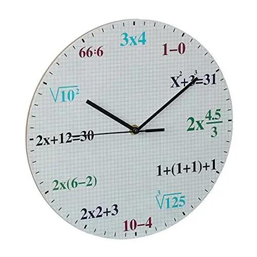 Produktbild: Relaxdays Wanduhr Mathe, Ø 30 cm, Rechenuhr mit mathematischen Formeln, Kinderzimmeruhr Jungen & Mädchen, Uhr Wand, bunt