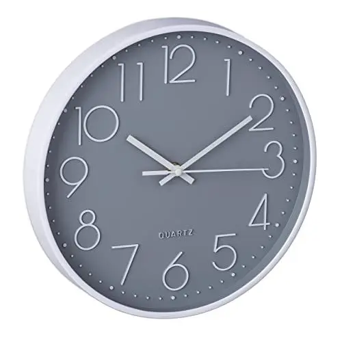 Produktbild: Relaxdays Wanduhr modern, batteriebetrieben, Küchenuhr analog, mit Sekundenzeiger, Badezimmeruhr, Ø 30 cm, grau/weiß