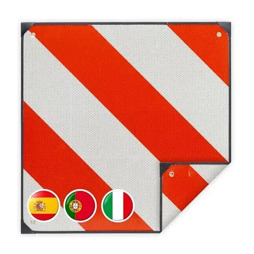 Produktbild: Relaxdays Warntafel, 3in1 Warnschild Italien, Spanien, Portugal, 50x50 cm, reflektierend, für Fahrradträger, rot/weiß