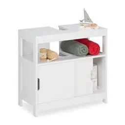 Produktbild: Relaxdays Waschbeckenunterschrank, 2 Fächer, Schiebetüren, Siphon-Ausschnitt, Badunterschrank, HBT: 60,5x60x30cm, weiß, Holzwerkstoff