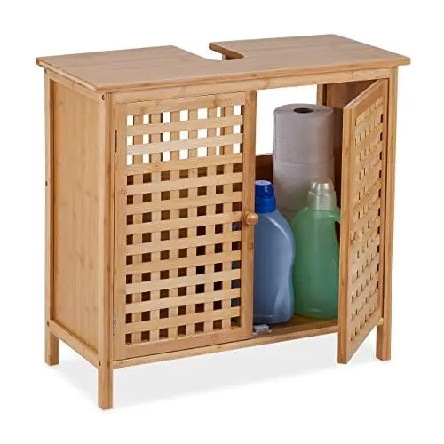 Produktbild: Relaxdays Waschbeckenunterschrank, HxBxT: 61 x 66 x 30 cm, 1 Fach, Bambus & MDF, Badunterschrank Waschbecken, Natur