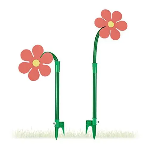 Produktbild: Relaxdays Wasserblume, 2er Set, Wasserspiel für Kinder, verrückte Blume für den Garten, Erdspieß, Klickstecker, rot-grün