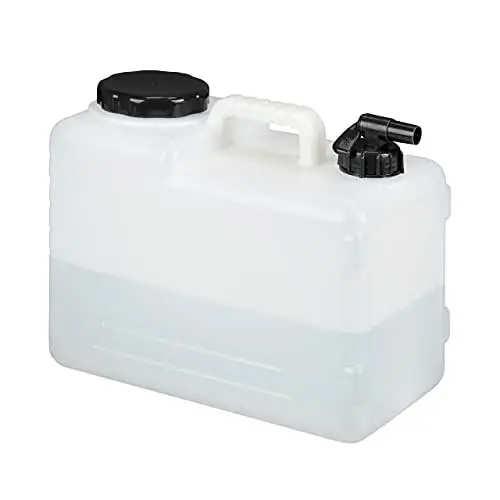 Produktbild: Relaxdays Wasserkanister mit Hahn, 15 Liter, Kunststoff bpa-frei, Weithals Deckel, Griff, Camping Kanister, weiß/schwarz