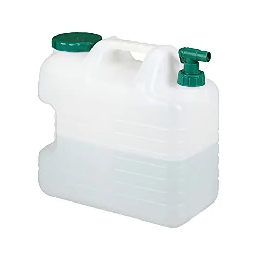 Produktbild: Relaxdays Wasserkanister mit Hahn, 20 Liter, Kunststoff bpa-frei, Weithals Deckel, Griff, Camping Kanister, weiß/grün