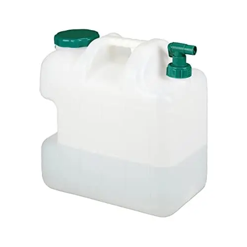Produktbild: Relaxdays Wasserkanister mit Hahn, 25 Liter, Kunststoff bpa-frei, Weithals Deckel, Griff, Camping Kanister, weiß/grün