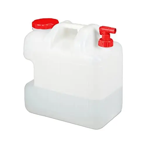 Produktbild: Relaxdays Wasserkanister mit Hahn, Schraubdeckel, Trinkwasserkanister Camping, 25l Tank, BPA-frei, Kunststoff, weiß-rot