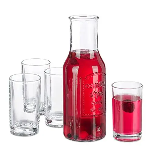 Produktbild: Relaxdays Wasserkaraffe Set mit Gläsern, 5-teiliges Set, 1,5 l, 200 ml, Karaffe ohne Deckel, Wassergläser, transparent