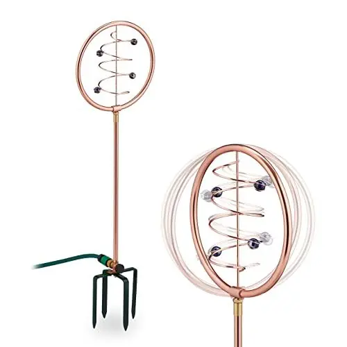 Produktbild: Relaxdays Wasserspiel Garten, Rasensprenger Spiral-Design, mit Erdspieß, 2 in 1, Sprinkler & Gartendeko, Kupfer/grün, 1 Stück