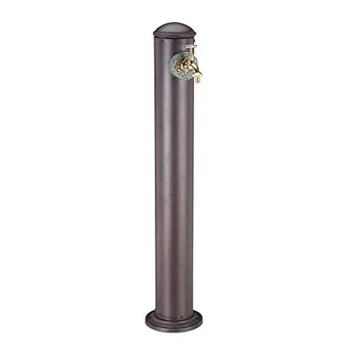 Produktbild: Relaxdays Wasserzapfsäule für Garten, antik, mit Wasserhahn, 3/4 Zoll Anschluss, runde Zapfsäule, 91 cm hoch, braun