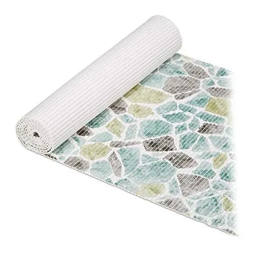 Produktbild: Relaxdays Weichschaummatte, zuschneidbar, Bad, Sauna, Pool, Antirutschmatte, Design Abstrakt, BxT 65 x 300 cm, blau/weiß, 300 cm
