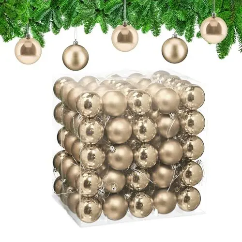 Produktbild: Relaxdays Weihnachtskugeln 100er Set, Weihnachtsdeko, matt & glänzend, Christbaumkugel ∅ 6 cm, Kunststoff, Champagner