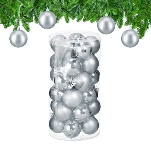 Produktbild: Relaxdays Weihnachtskugeln im 30er Set, Kunststoff, D: 6 cm, runde Weihnachtsbaumdeko, Baumschmuck bruchsicher, Silber