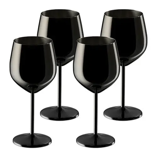 Produktbild: Relaxdays Weingläser Edelstahl, 4er Set, bruchsicher, Lange Kühlwirkung, 400 ml, Rotweingläser für unterwegs, schwarz