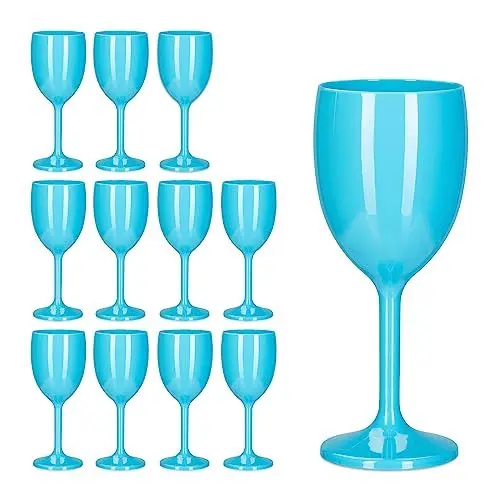 Produktbild: Relaxdays Weingläser Kunststoff, 12er Set, bruchfest & BPA-frei, 250 ml, Camping Gläser Mehrweg, Weißweingläser, türkis