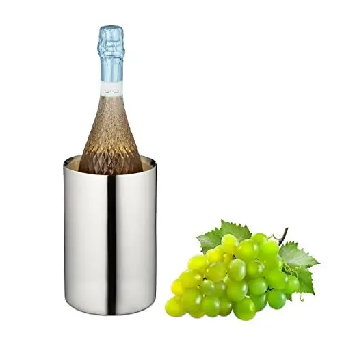 Produktbild: Relaxdays Weinkühler Edelstahl, doppelwandig, Flaschenkühler Wein & Sekt, HxD: 18,5 x 12 cm, glänzend, Weinkübel, Silber