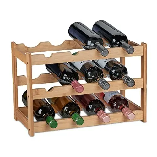 Produktbild: Relaxdays Weinregal, 12 Flaschen, Bambus, HxBxT: 30 x 45 x 23,5 cm, Weinhalter stehend, Küche & Bar, Weinständer, Natur