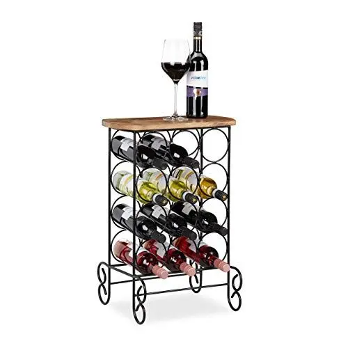 Produktbild: Relaxdays Weinregal, 12 Flaschen Wein, Design, 2in1 Weinständer & Sideboard, HBT: 64x46x37 cm, Metall & Mangoholz, natur
